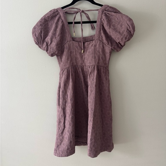 Madewell Quilted Puff-Sleeve Mini Dress in Fig Multi Jaq XXS - Picture 3 of 7